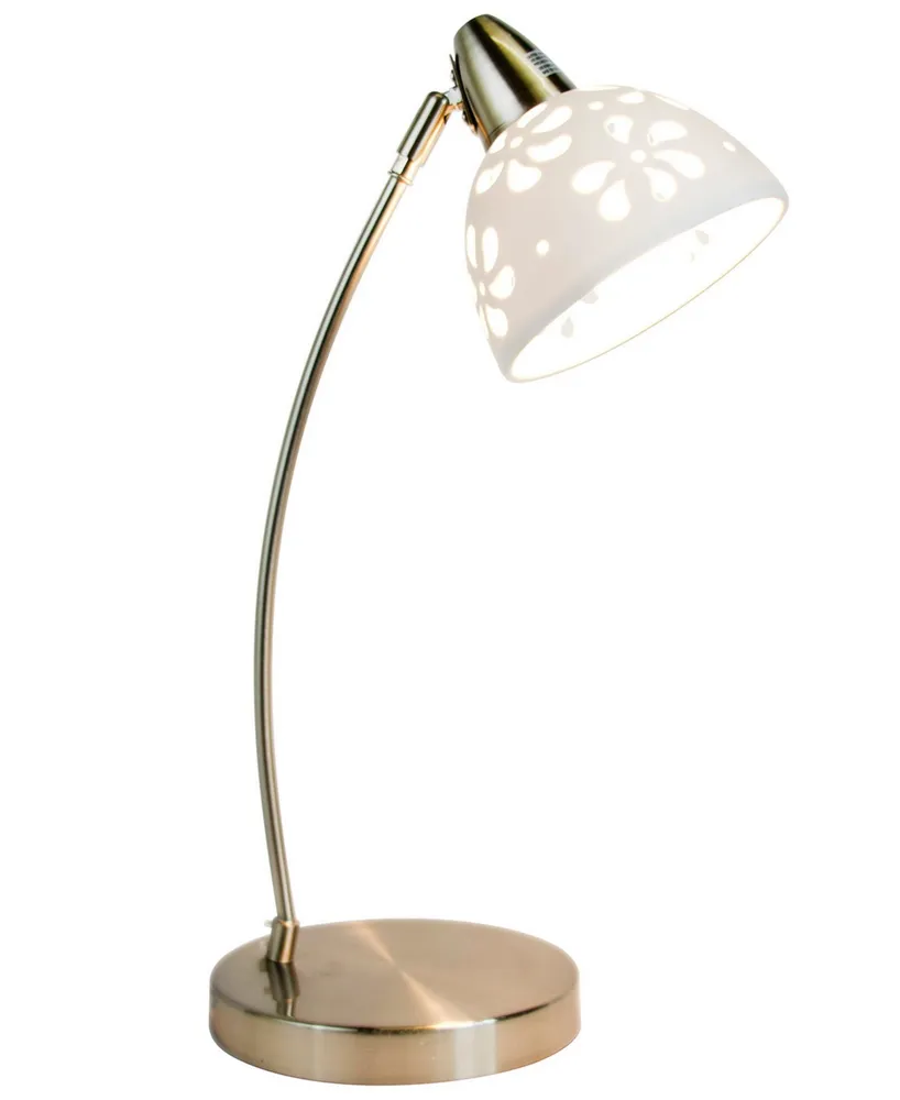 Simple Designs Brushed Nickel Desk Lamp with White Porcelain Flower Shade