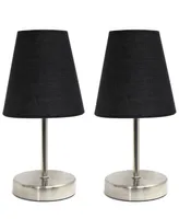 Simple Designs Sand Nickel Mini Basic Table Lamp with Fabric Shade 2 Pack Set