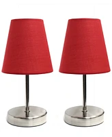 Simple Designs Sand Nickel Mini Basic Table Lamp with Fabric Shade 2 Pack Set