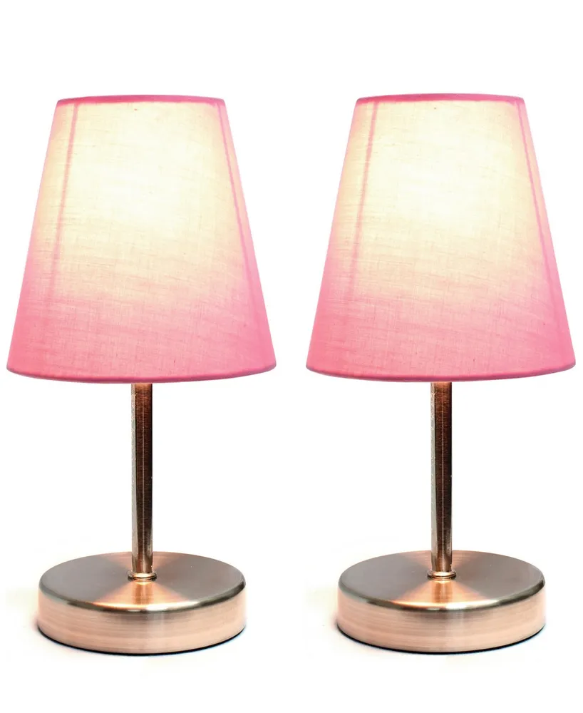 Simple Designs Sand Nickel Mini Basic Table Lamp with Fabric Shade 2 Pack Set