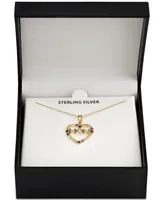 Multi-Gemstone Mom Heart 18" Pendant Necklace (7/8 ct. t.w.) in 18k Gold-Plated Sterling Silver