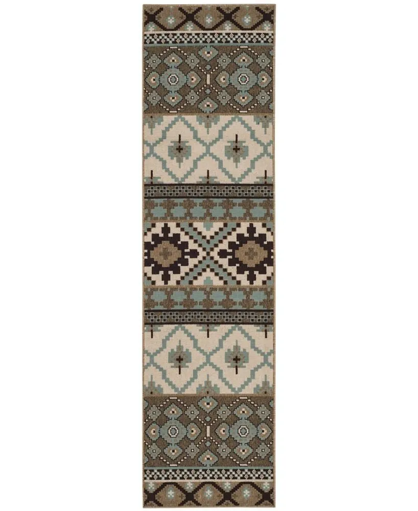 Safavieh Veranda VER097 Creme and Brown 2'3" x 8' Runner Outdoor Area Rug