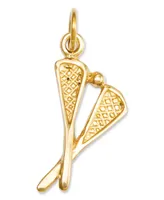 14k Gold Charm, Solid Polished Lacrosse Sticks Charm