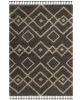 Safavieh Moroccan Fringe Shag MFG249 Gray and Cream 6'7" X 6'7" Round Area Rug