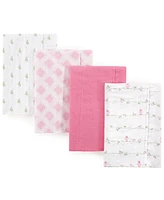 Luvable Friends Baby Girl Cotton Flannel Burp Cloths 4pk, Bird, One Size