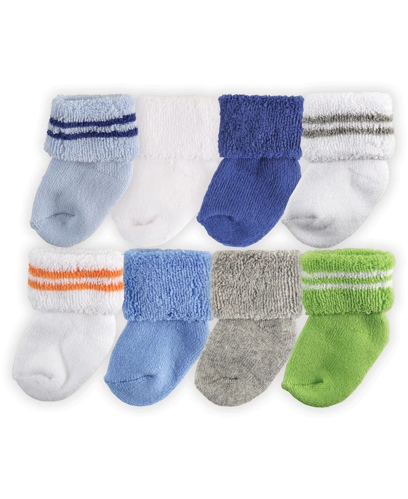 Luvable Friends Baby Boys Newborn Terry Socks, Blue Orange, 0-6 Months