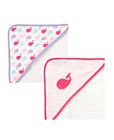 Luvable Friends Hooded Towel, 2-Pack, Pink Whale, One Size