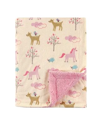 Luvable Friends Baby Girl Plush Blanket with Faux Shearling Back