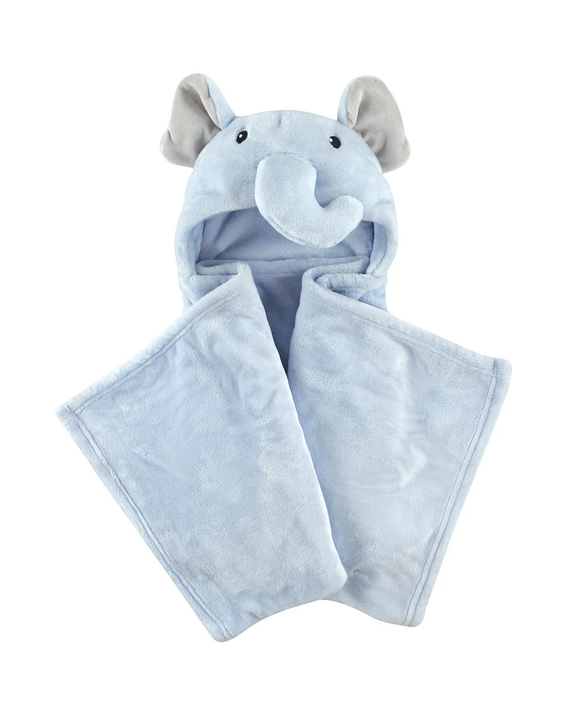 Hudson Baby Infant Boy Hooded Animal Face Plush Blanket, Blue Elephants, One