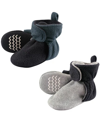 Hudson Baby Boys Cozy Fleece Booties 2pk, Mint Gray, 6-12 Months