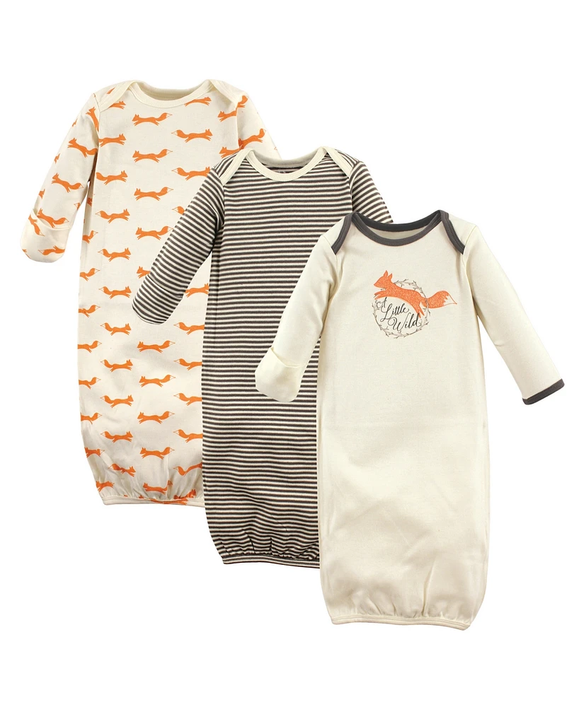 Touched by Nature Baby Boys Organic Cotton Long-Sleeve Gowns 3pk, Hedgehog, 0-6 Months
