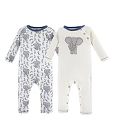 Touched by Nature Baby Boys Cotton Coveralls 2pk, Elephant, 12-18 Months