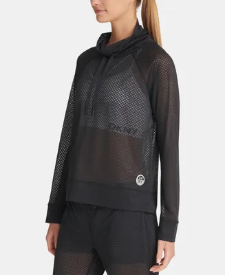 Dkny Sports Women's Honeycomb Mesh Funnel-Neck Pullover Top