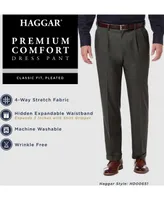 Haggar Men's Premium Comfort Stretch Classic-Fit Solid Pleated Dress Pants