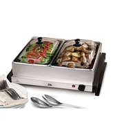 Elite Gourmet 5Qt. Dual Buffet Server Food Warmer with Temperature Control and Clear Slotted Lids