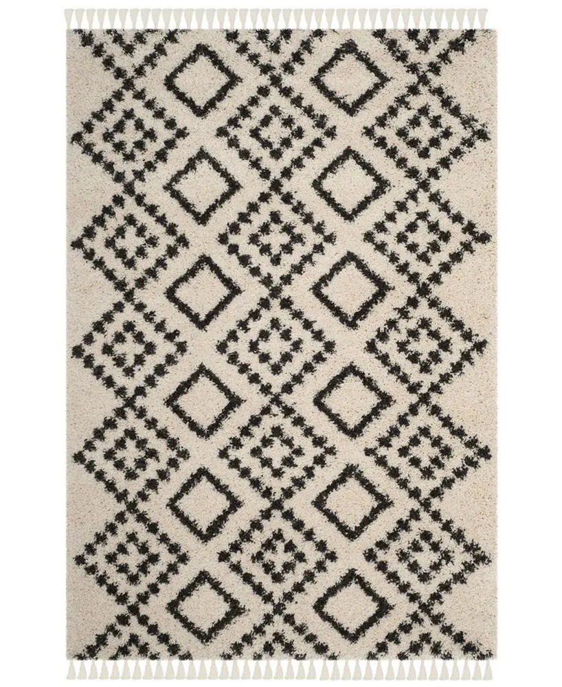 Safavieh Moroccan Fringe Shag MFG245 Cream and Charcoal 4' X 6' Area Rug