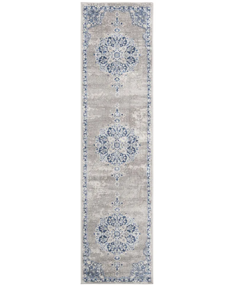 Safavieh Brentwood BNT867 Light Grey and Blue 2' x 6' Runner Area Rug