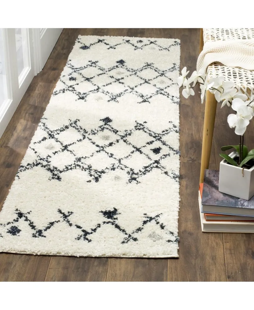 Safavieh Berber Shag BER164 Cream and Navy 2'3" x 8' Runner Area Rug