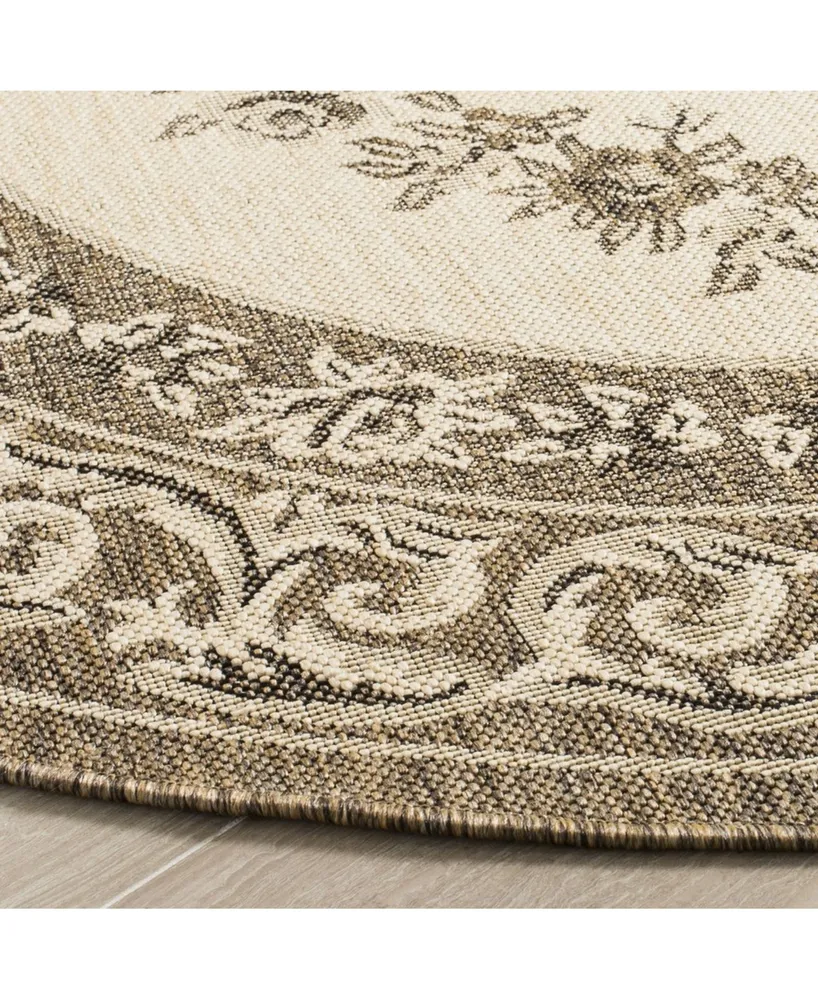 Safavieh Courtyard CY7208 Creme and Brown 5'3" x 5'3" Sisal Weave Round Outdoor Area Rug