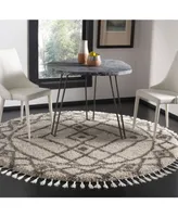 Safavieh Moroccan Fringe Shag MFG248 Mushroom and Gray 6'7" X 6'7" Round Area Rug