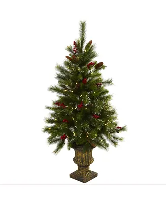 Nearly Natural 4' Christmas Tree with Berries, Pine Cones, Led Lights and Decorative Urn