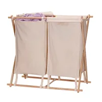 Household Essentials Collapsible Wood X-Frame Double Laundry Hamper