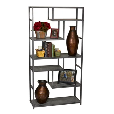 Household Essentials Slate Faux Concrete Tall Open Shelf Bookcase