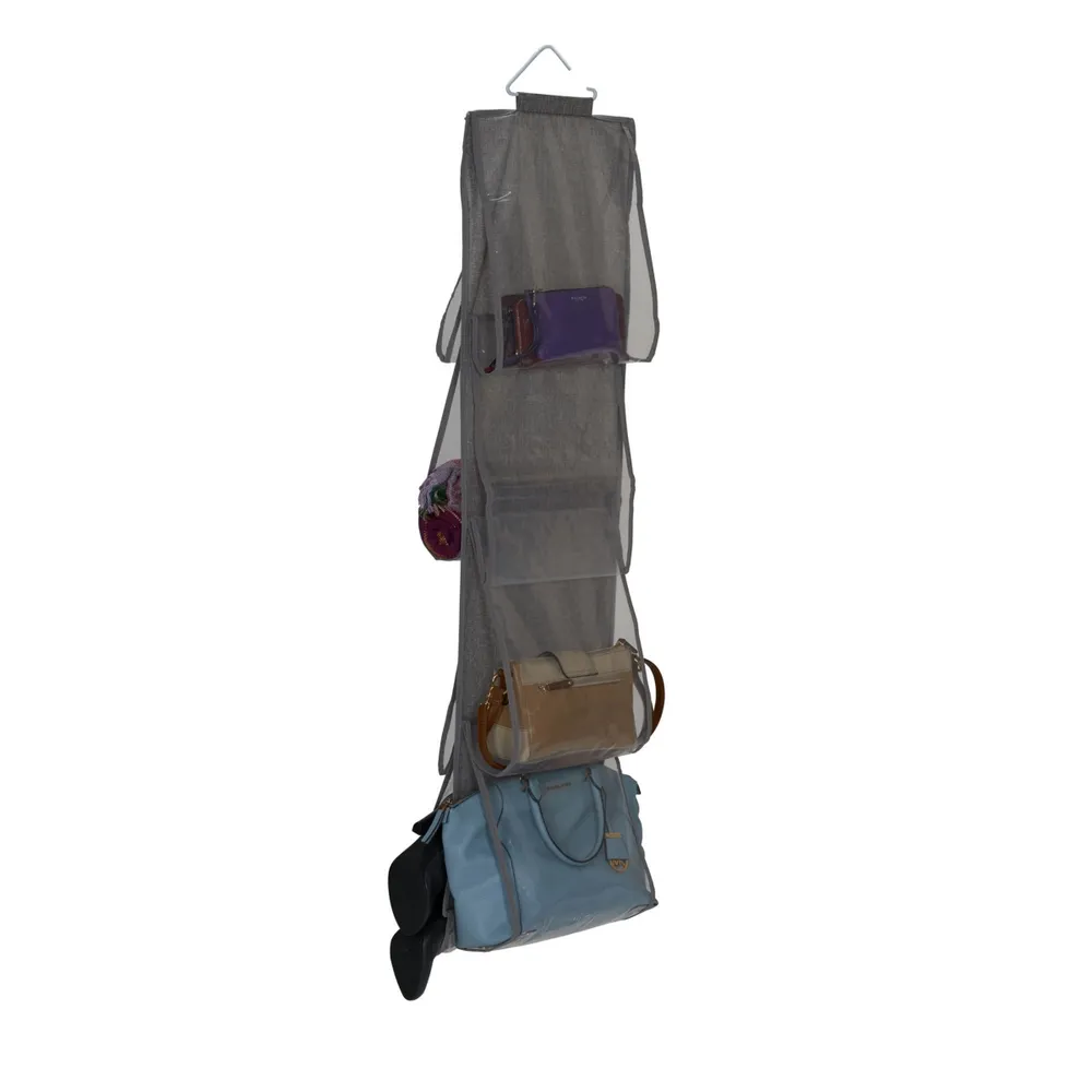 Household Essentials Gray Linen 8-Pocket Hanging Handbag Storage Organizer