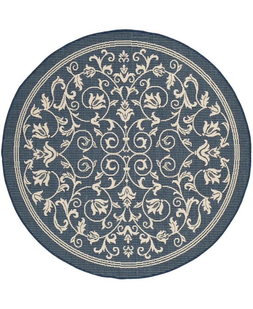 Safavieh Courtyard CY2098 Navy and Beige 5'3" x 5'3" Sisal Weave Round Outdoor Area Rug