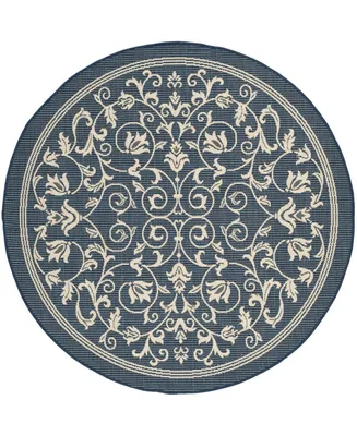 Safavieh Courtyard CY2098 Navy and Beige 5'3" x 5'3" Sisal Weave Round Outdoor Area Rug