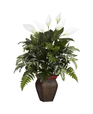 Nearly Natural Mixed Greens w/ Spathiphyllum and Decorative Vase Silk Plant