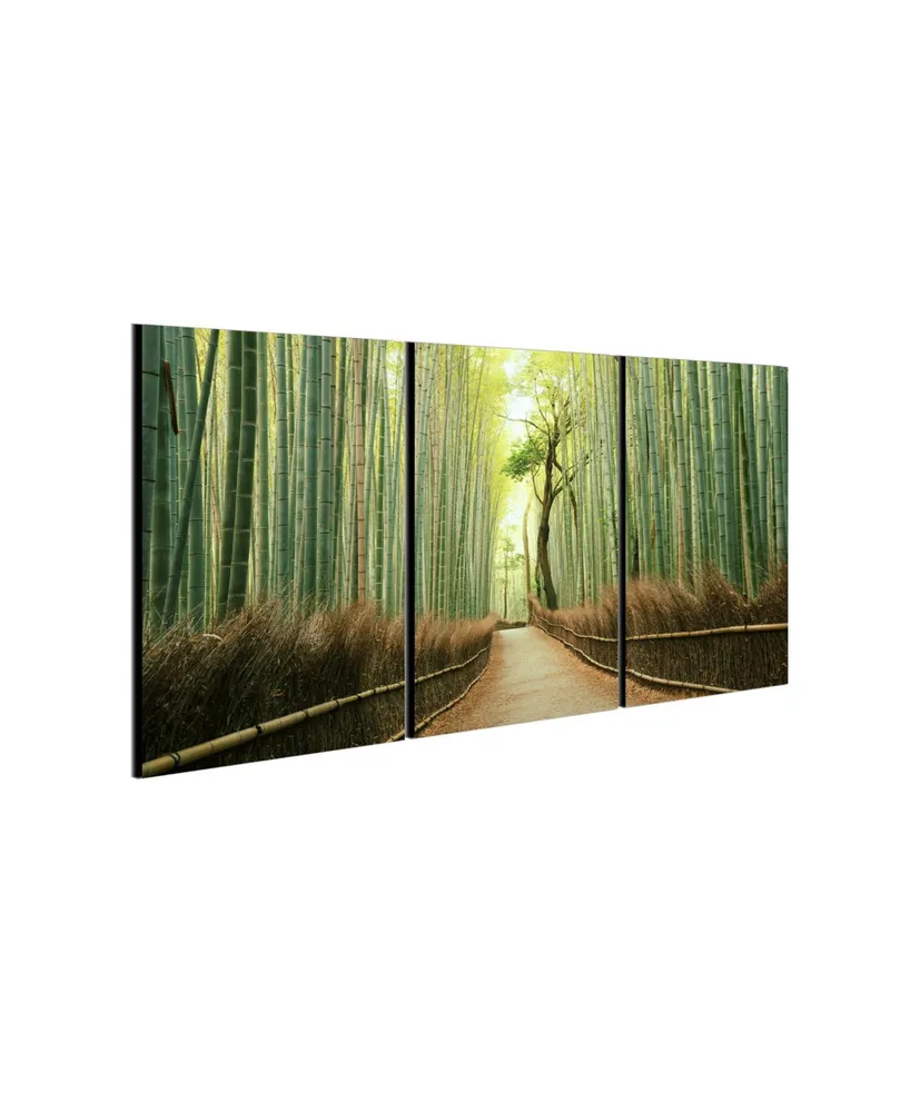 Chic Home Decor Pine Road 3 Piece Wrapped Canvas Wall Art Forest Scene -27" x 60"