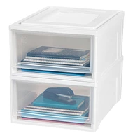 Iris Usa 31 Quart Plastic Stackable Medium Box Chest Drawer Storage, White