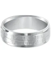 Men's Hammered and Brush Finish Wedding Band 14k White Gold