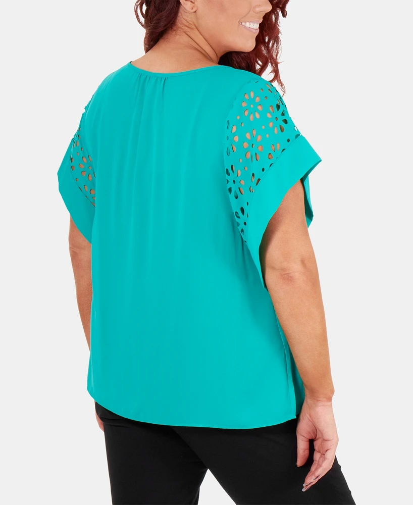 Ny Collection Plus Size Dolman-Sleeve Laser-Cut Top