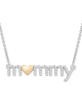 Diamond Mommy Heart Pendant Necklace (1/6 ct. t.w.) in Sterling Silver & 14k Gold-Plate, 18" + 2" extender - Sterling Silver  Gold