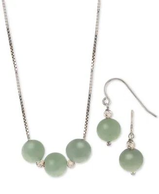 2-Pc. Set Dyed Jade (8mm) Statement Necklace & Drop Earrings in Sterling Silver