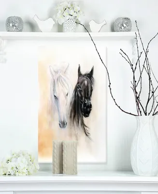 Designart 'Black And White Horse Heads' Animal Metal Wall Art - 12" X 20"