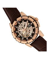 Reign Philippe Automatic Rose Gold Case, Black Dial, Genuine Brown Leather Watch 41mm