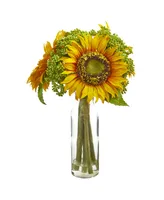 Nearly Natural 12" Sunflower Artificial Arrangement in Vase