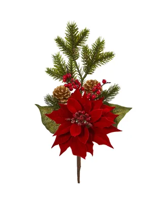 Nearly Natural 17" Poinsettia, Berry and Pine Artificial Flower Bundle (Set of 6)