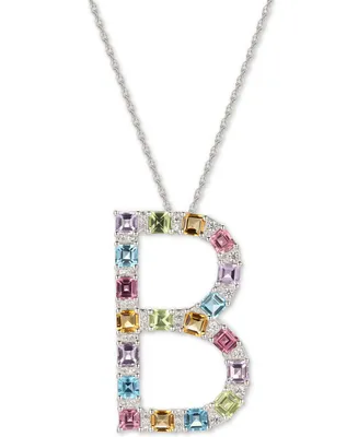 Multi-Gemstone (3-1/5 ct. t.w.) Initial 18" Pendant Necklace Sterling Silver