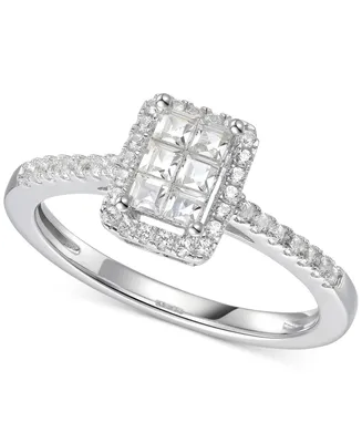 Cubic Zirconia Square Cluster Ring Sterling Silver
