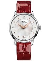 Mido Women's Swiss Automatic Baroncelli Ii Diamond-Accent Black Synthetic Leather Strap Watch 27.9mm