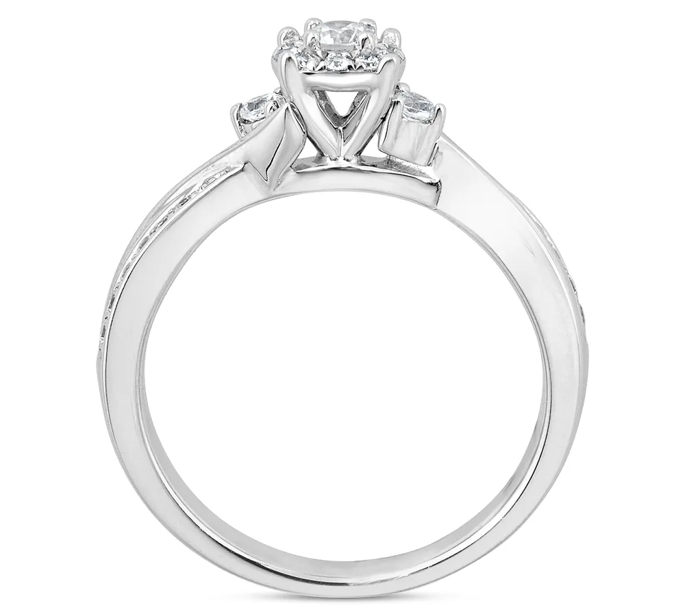 Diamond Cluster Engagement Ring (1/3 ct. t.w.) in 14k White Gold