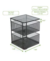 Mind Reader Rotating All Purpose 2 Tier Shelf, Baskets, Drawers with Magnets