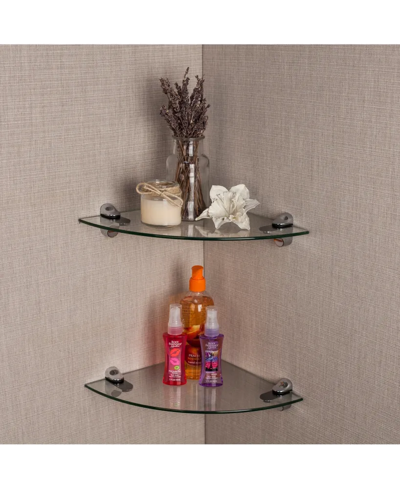 Set of 2 Glass Radial Floating Shelves with Chrome Brackets 10" x 10"