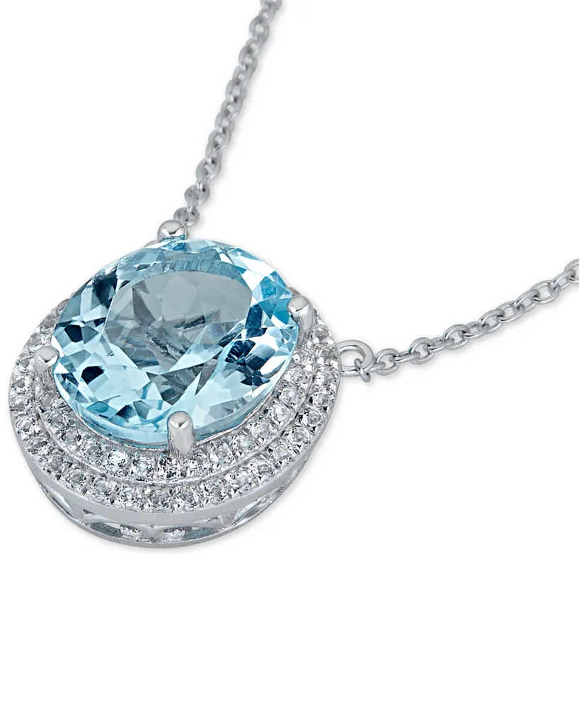 Blue Topaz (5-1/2 ct. t.w.) & White Topaz (1 ct. t.w.) 17" Pendant Necklace in Sterling Silver