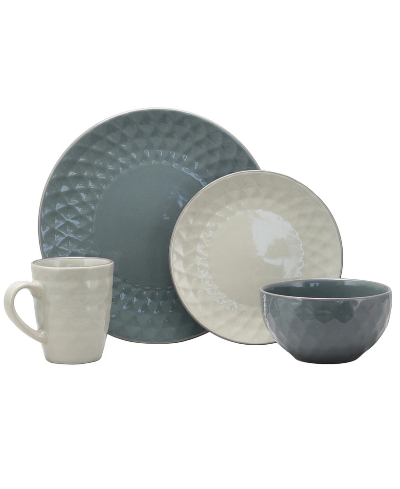 Elama Tahitian Pearl 16 Piece Stoneware Dinnerware Set, Slate and Stone Pearl