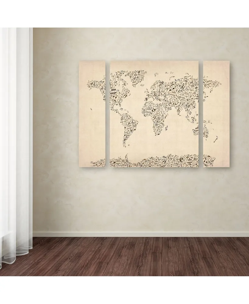 Michael Tompsett 'Music Note World Map' Multi Panel Art Set Small - 32" x 24" x 2"